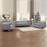 3 + 2 + 1 Seater Sofa Classic Button Tufted Lounge in Grey Velvet Fabric with Metal Legs - Furniture > Sofas