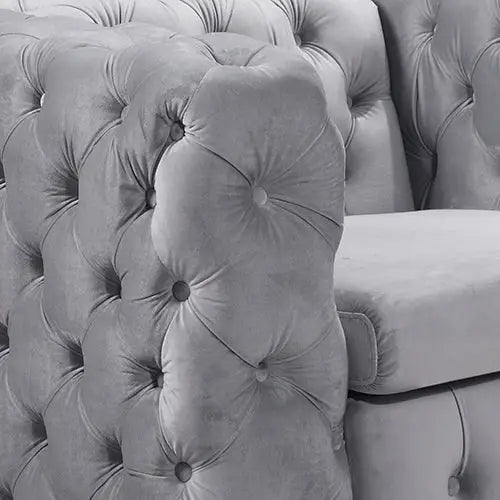 3 + 2 + 1 Seater Sofa Classic Button Tufted Lounge in Grey Velvet Fabric with Metal Legs - Furniture > Sofas