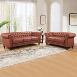 3 + 2 Seater Brown Sofa Lounge Chesterfireld Style Button Tufted in Faux Leather - Furniture > Sofas