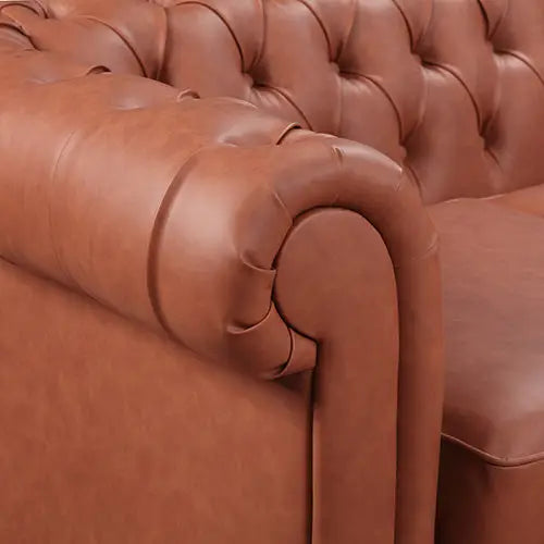 3 + 2 Seater Brown Sofa Lounge Chesterfireld Style Button Tufted in Faux Leather - Furniture > Sofas