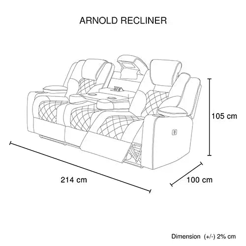 3 + 2 Seater Electric Recliner Stylish Rhino Fabric Lounge Armchair with LED Features - Black - Furniture > Bar Stools
