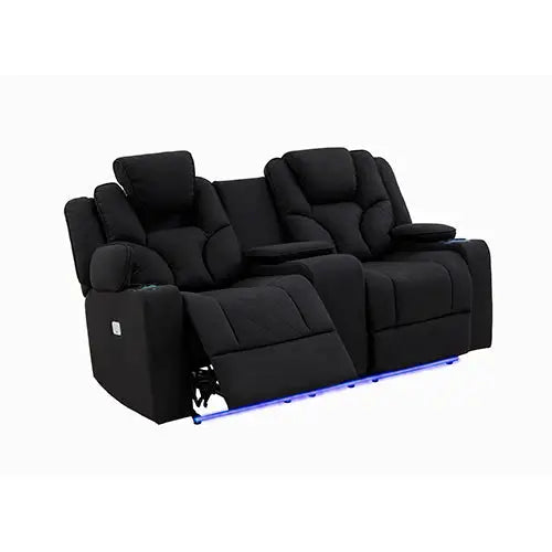 3 + 2 Seater Electric Recliner Stylish Rhino Fabric Lounge Armchair with LED Features - Black - Furniture > Bar Stools