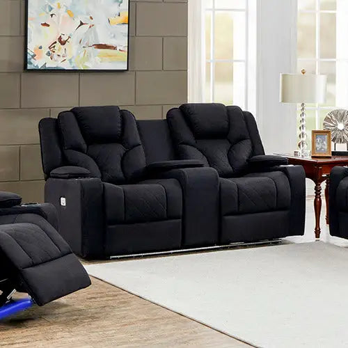 3 + 2 Seater Electric Recliner Stylish Rhino Fabric Lounge Armchair with LED Features - Black - Furniture > Bar Stools
