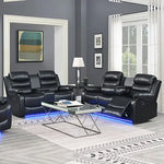 3-2 Seater Seater Finest Black Leatherette Recliner Feature Console LED Light Ultra Cushioned - Furniture > Sofas
