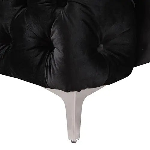 3 + 2 Seater Sofa Classic Button Tufted Lounge in Black Velvet Fabric with Metal Legs - Furniture > Sofas