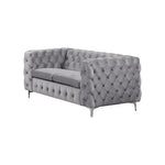 3 + 2 Seater Sofa Classic Button Tufted Lounge in Grey Velvet Fabric with Metal Legs - Furniture > Sofas
