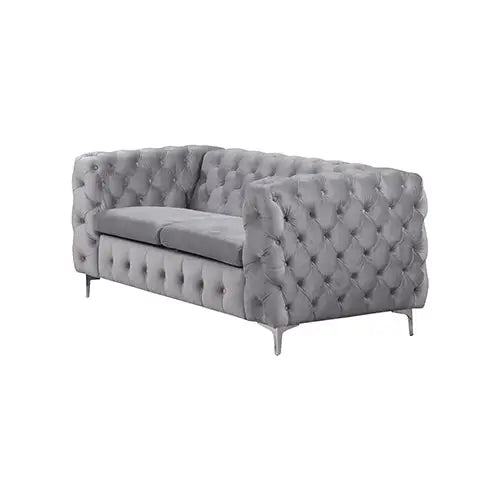3 + 2 Seater Sofa Classic Button Tufted Lounge in Grey Velvet Fabric with Metal Legs - Furniture > Sofas