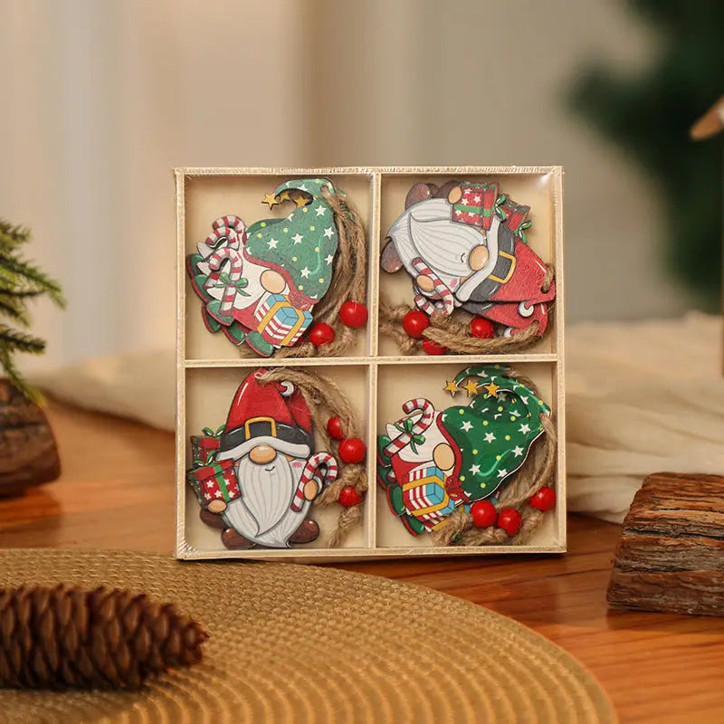 3 boxe style a set New Christmas Decorations Small Wooden Pendants Christmas Tree Decorations 12 Wooden Box Packaging