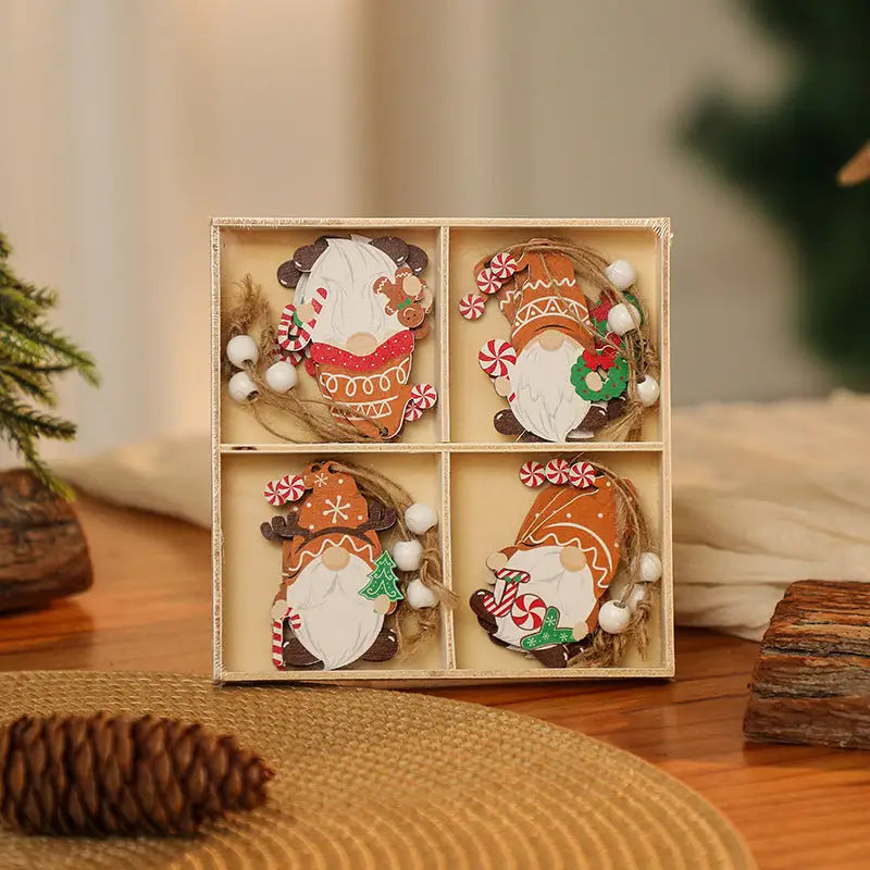 3 boxe style a set New Christmas Decorations Small Wooden Pendants Christmas Tree Decorations 12 Wooden Box Packaging
