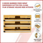 3 Grids Bamboo Wrap Dispenser Cutter Foil Cling Film Storage Holder Box Kitchen - Home & Garden > Kitchenware