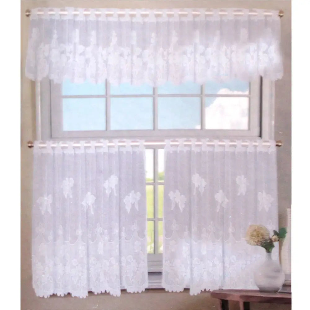 3 Pce Cafe Flora Lace Curtain Set - Home & Garden > Curtains
