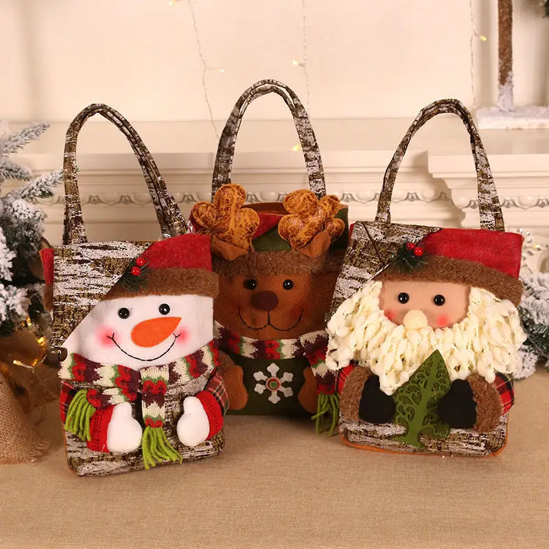 3 PCS Christmas Gift Bags - Santa Snowman and Reindeer Design for Holiday Treats and Presents - Occasions > Christmas >