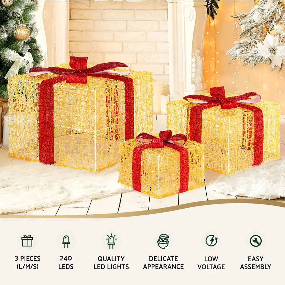 3 PCS Christmas Lights 240 LED Fairy Light Gift Box Decorations Jingle Jollys - Occasions > Christmas > Christmas