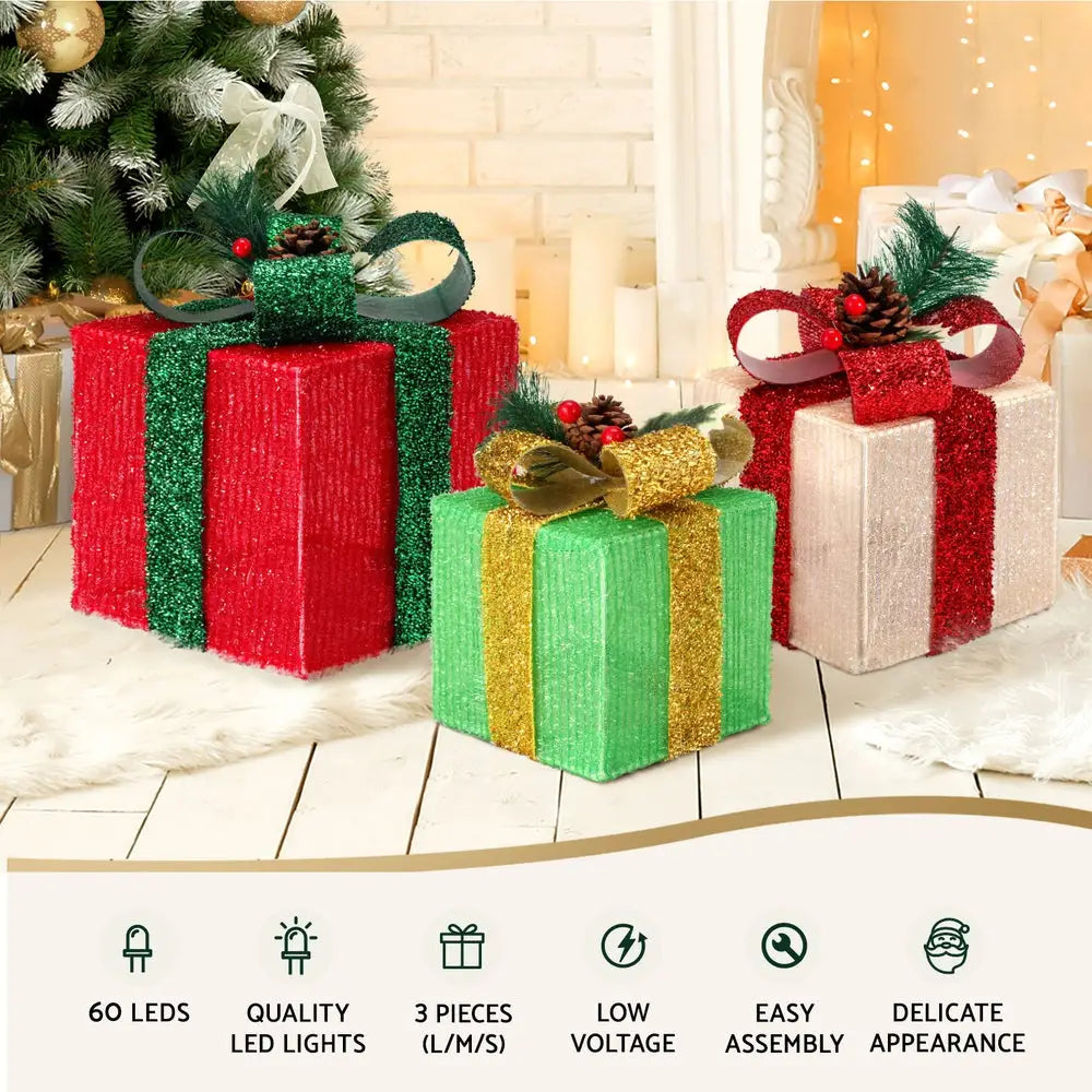 3 PCS Christmas Lights 60 LED Fairy Light Gift Box Jingle Jollys - Occasions > Christmas > Christmas Wreaths & Garlands