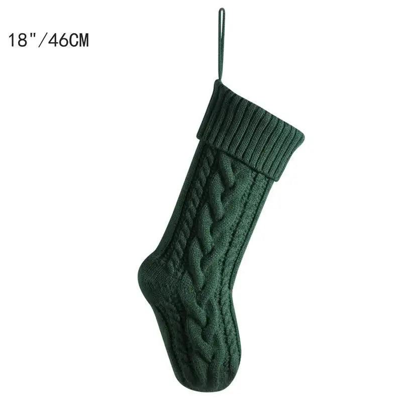3 PCS Green Knitted Christmas Gift Bag with Decorative Stocking & Color Block Cable Knit - Large Capacity Holiday Gift