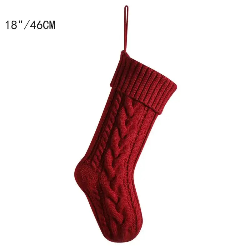 3 PCS Red Knitted Christmas Gift Bag with Decorative Stocking & Color Block Cable Knit - Large Capacity Holiday Gift