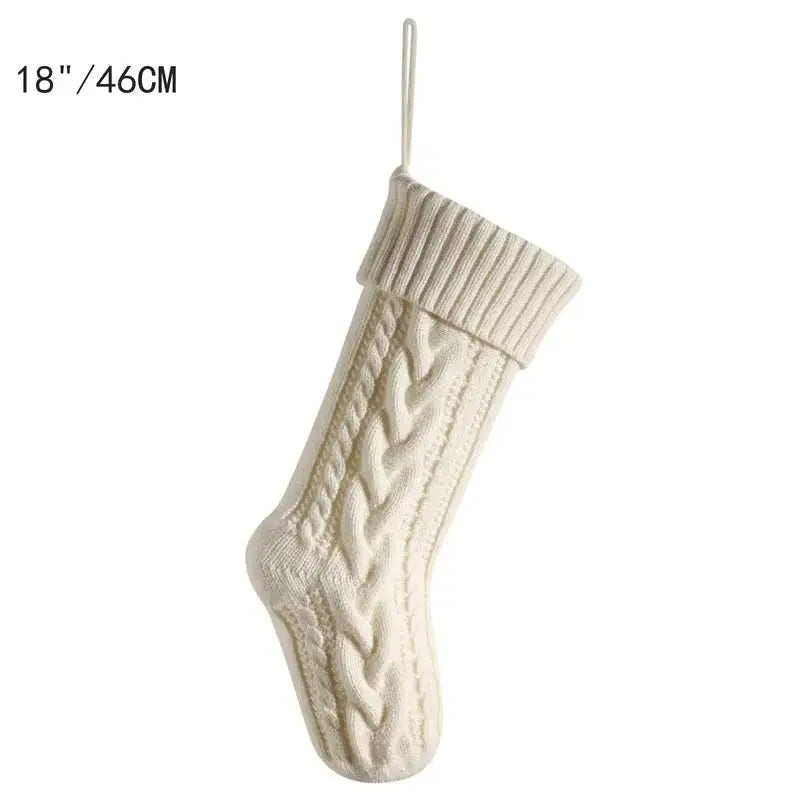 3 PCS White Knitted Christmas Gift Bag with Decorative Stocking & Color Block Cable Knit - Large Capacity Holiday Gift