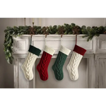 3 PCS White Knitted Christmas Gift Bag with Decorative Stocking & Color Block Cable Knit - Large Capacity Holiday Gift