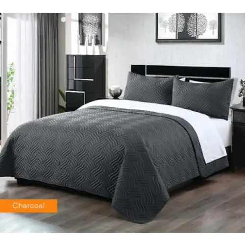 3 piece embossed comforter set king charcoal - Home & Garden > Bedding