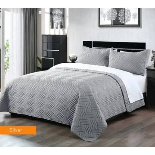 3 piece embossed comforter set king silver - Home & Garden > Bedding > Duvet Covers