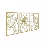 3 Piece Gold Flower Metal Wall Decor Abstract Floral Aesthetic Set of 3 - Home & Garden > Wall Art