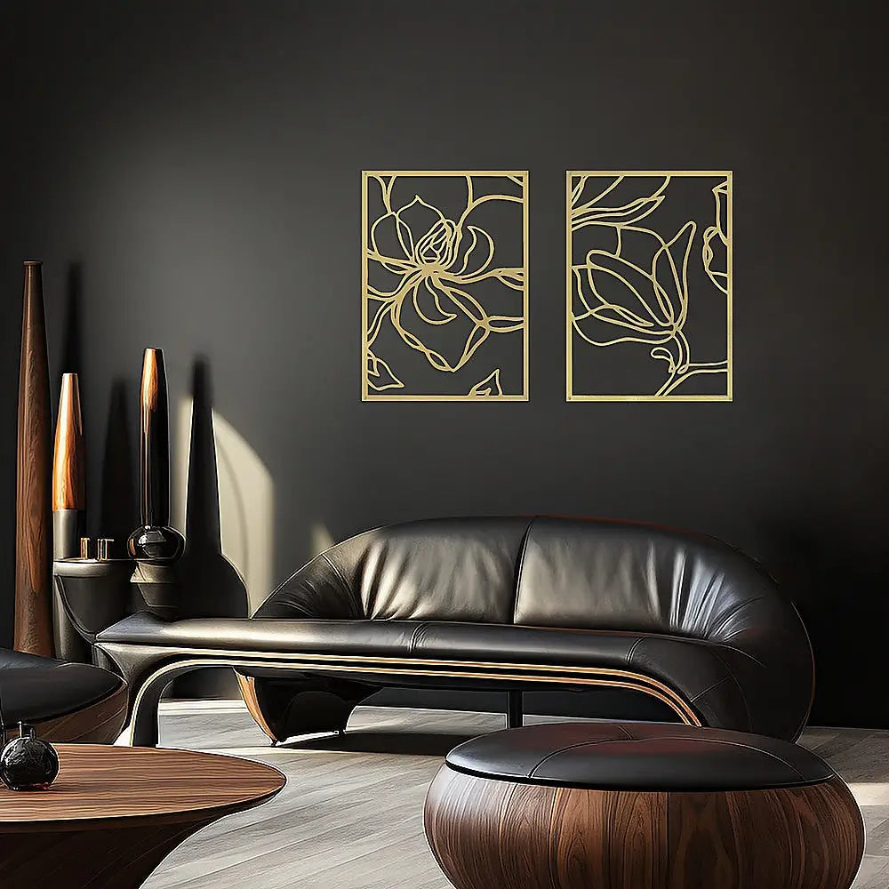 3 Piece Gold Flower Metal Wall Decor Abstract Floral Aesthetic Set of 3 - Home & Garden > Wall Art