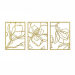 3 Piece Gold Flower Metal Wall Decor Abstract Floral Aesthetic Set of 3 - Home & Garden > Wall Art