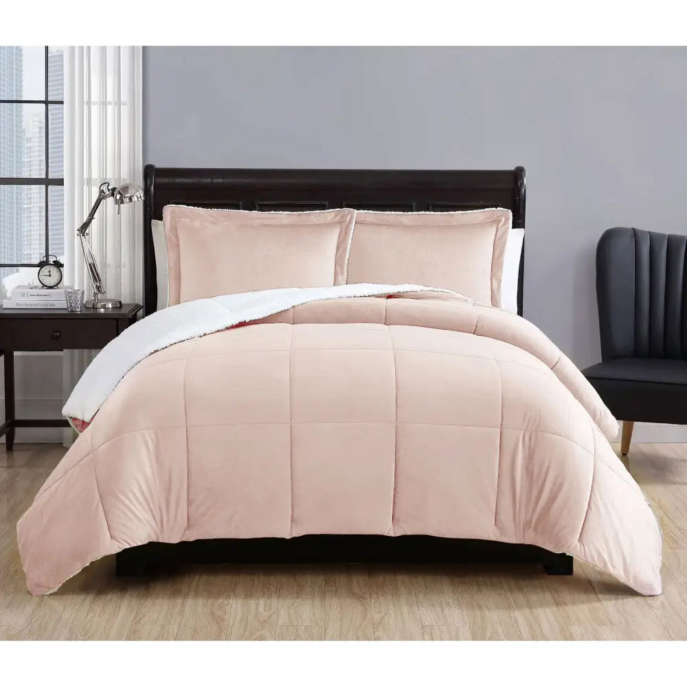 3 Piece Micro Mink Comforter Set Apricot Queen - Home & Garden > Bedding