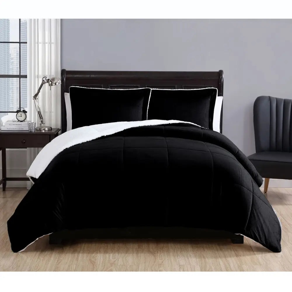 3 Piece Micro Mink Comforter Set Black Queen - Home & Garden > Bedding