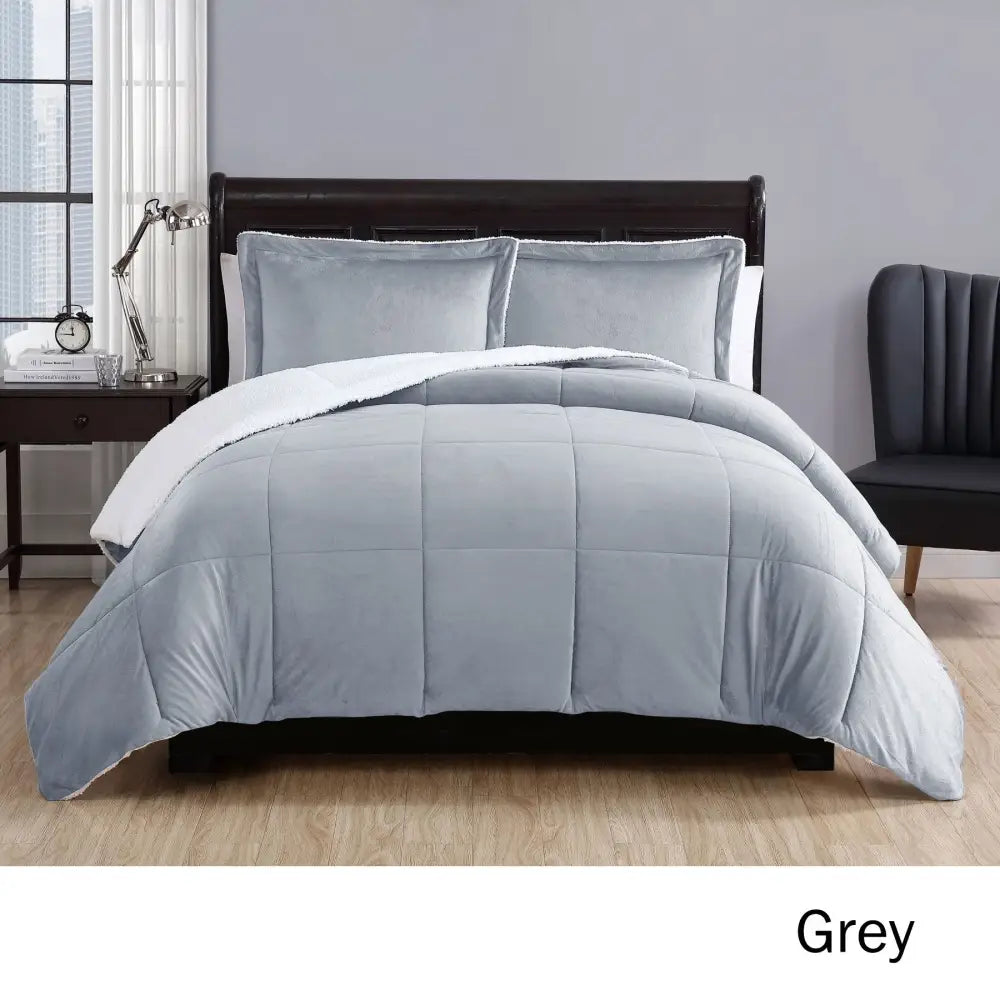 3 Piece Micro Mink Comforter Set Grey Queen - Home & Garden > Bedding
