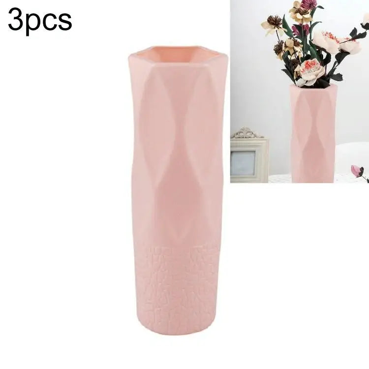 3-piece Plastic Vase Set for Dry and Wet Flower Arrangements and Floral Decor - Pink - Home & Garden > Decor > Vases &