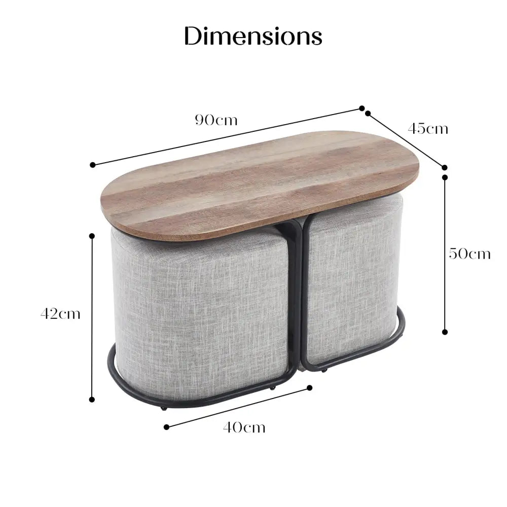 3 Piece Set Coffee Table & Ottoman Wood Side End Table Industrial - CREAM - Furniture > Bedroom