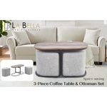 3 Piece Set Coffee Table & Ottoman Wood Side End Table Industrial - CREAM - Furniture > Bedroom