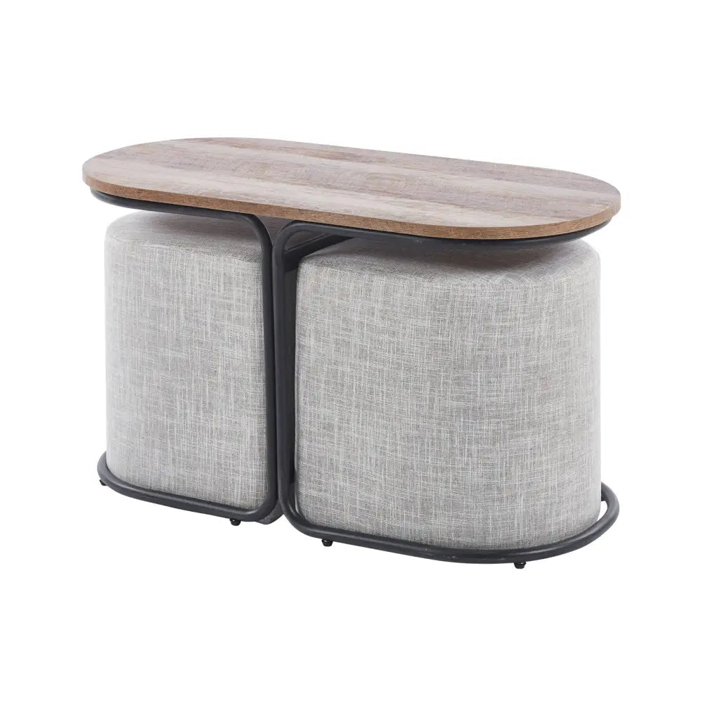 3 Piece Set Coffee Table & Ottoman Wood Side End Table Industrial - CREAM - Furniture > Bedroom