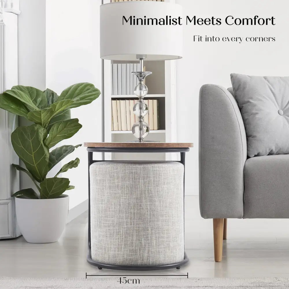 3 Piece Set Coffee Table & Ottoman Wood Side End Table Industrial - CREAM - Furniture > Bedroom