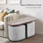 3 Piece Set Coffee Table & Ottoman Wood Side End Table Industrial - CREAM - Furniture > Bedroom