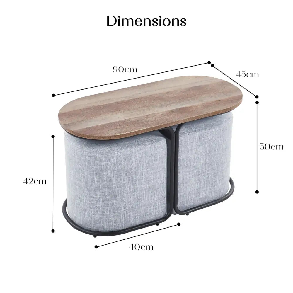 3 Piece Set Coffee Table & Ottoman Wood Side End Table Industrial - DARK GREY - Furniture > Office > Office & Desk