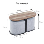 3 Piece Set Coffee Table & Ottoman Wood Side End Table Industrial - DARK GREY - Furniture > Office > Office & Desk