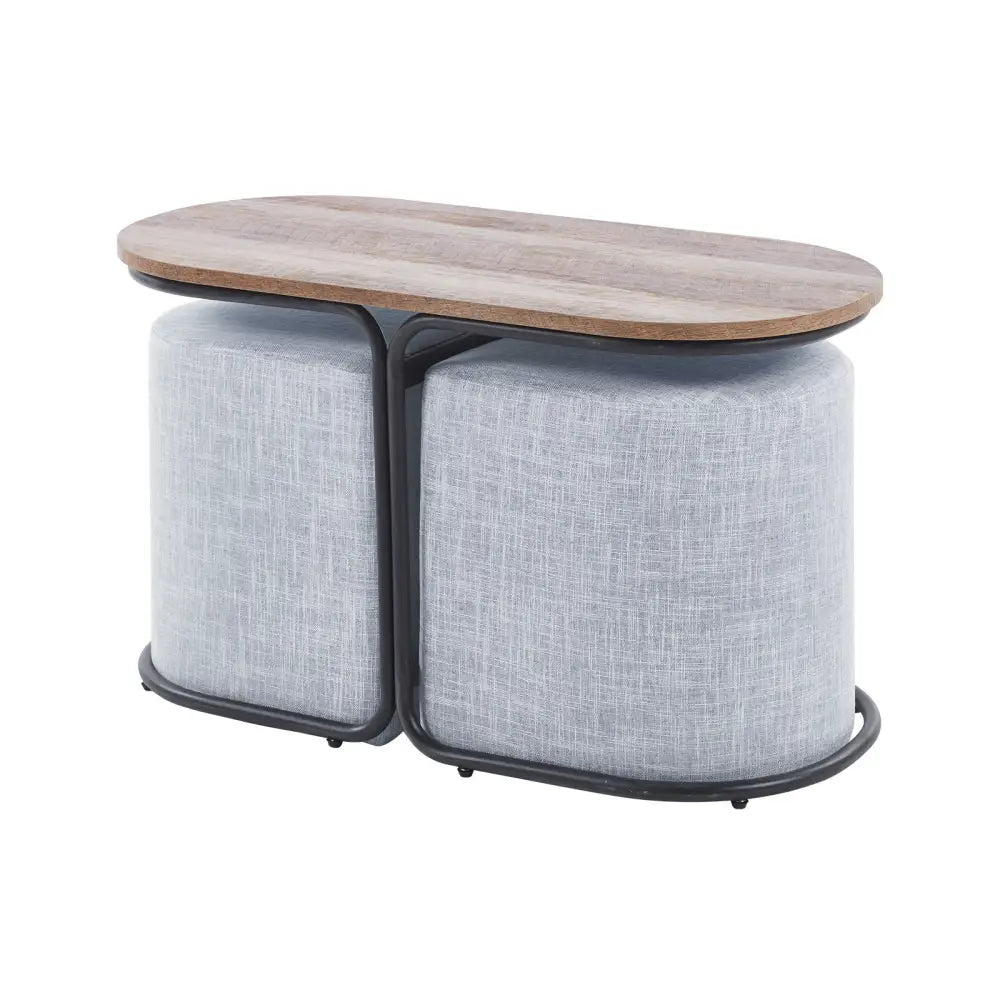 3 Piece Set Coffee Table & Ottoman Wood Side End Table Industrial - DARK GREY - Furniture > Office > Office & Desk