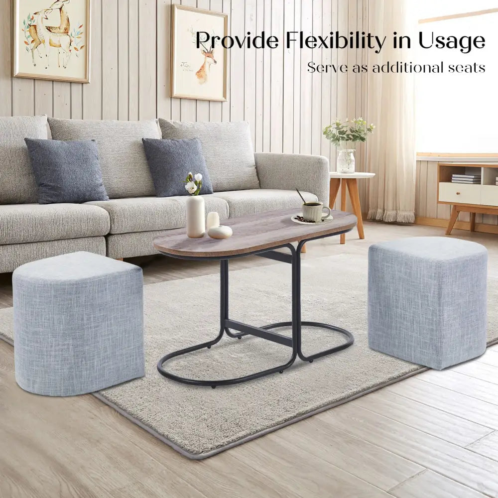 3 Piece Set Coffee Table & Ottoman Wood Side End Table Industrial - DARK GREY - Furniture > Office > Office & Desk