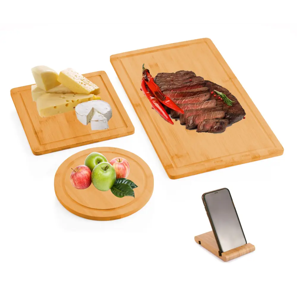 3 Pieces Bamboo Cutting Board with Juice Groove and Mobile Holder included for Home Kitchen - Home & Garden >