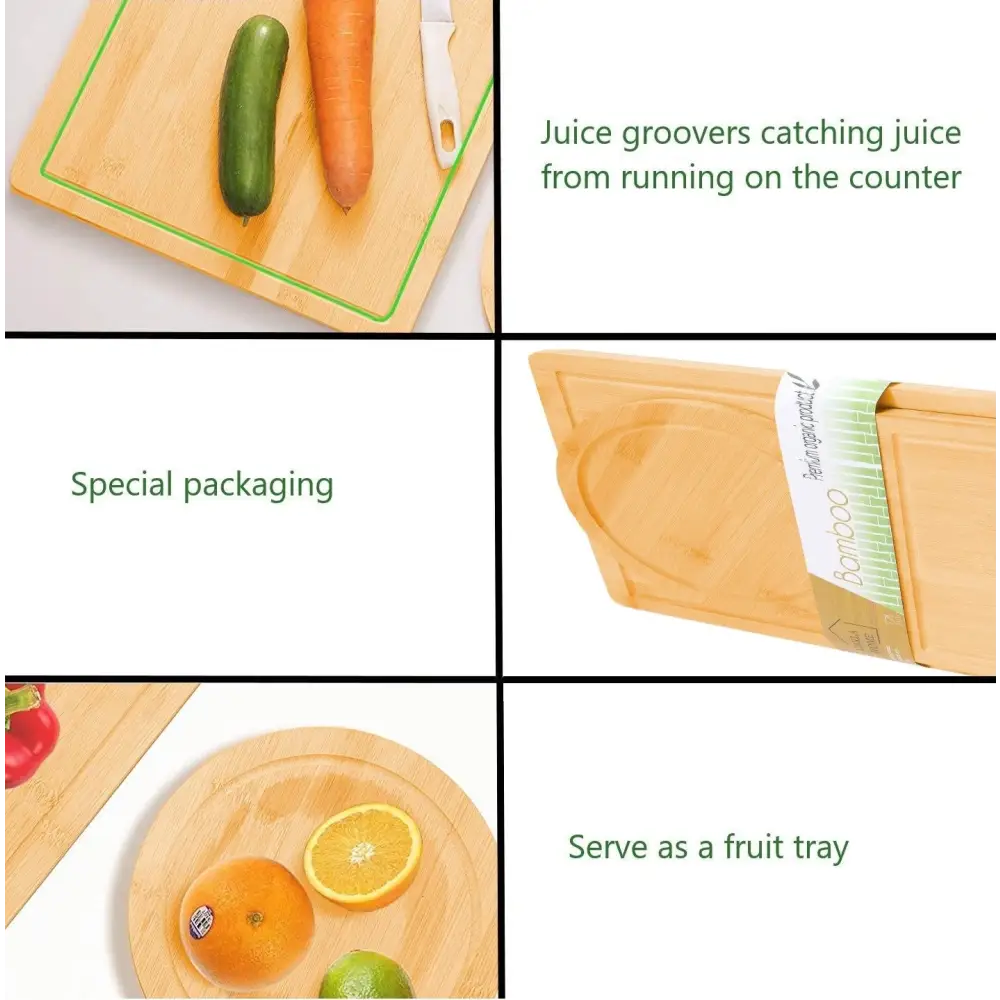 3 Pieces Bamboo Cutting Board with Juice Groove and Mobile Holder included for Home Kitchen - Home & Garden >