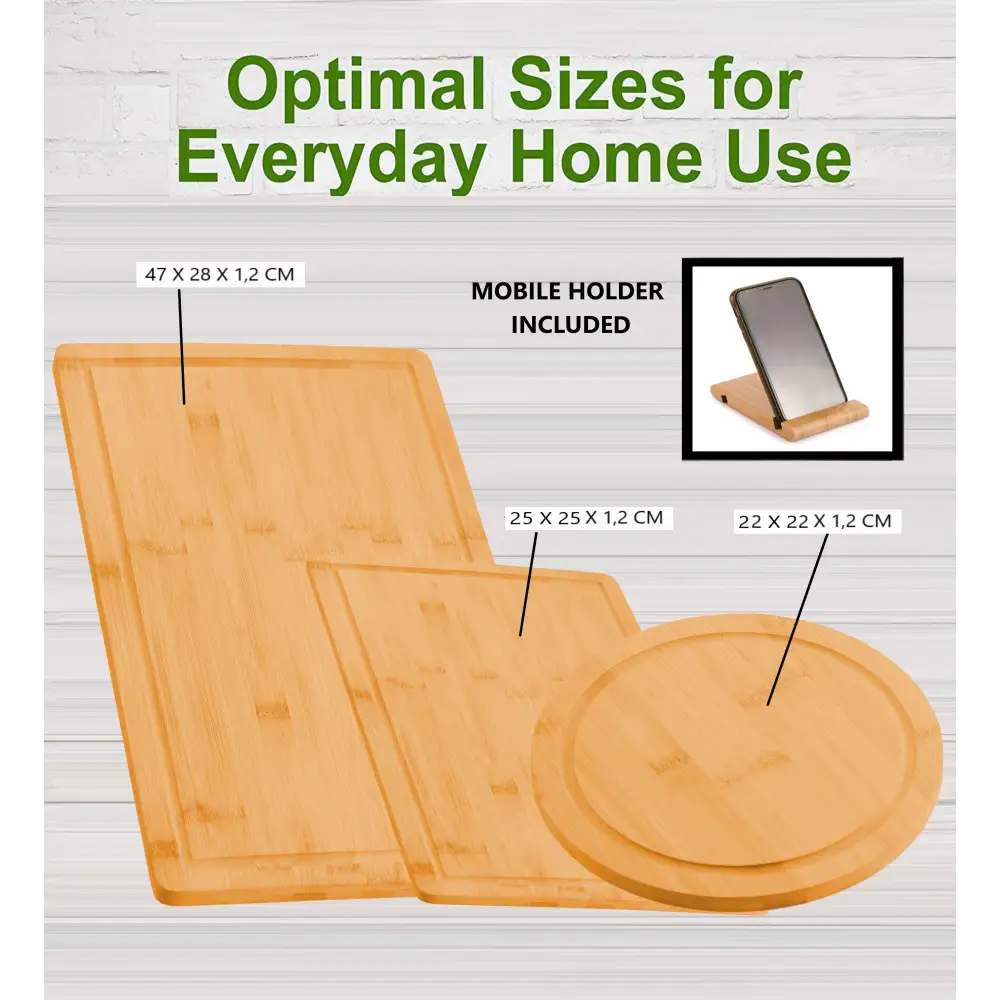 3 Pieces Bamboo Cutting Board with Juice Groove and Mobile Holder included for Home Kitchen - Home & Garden >