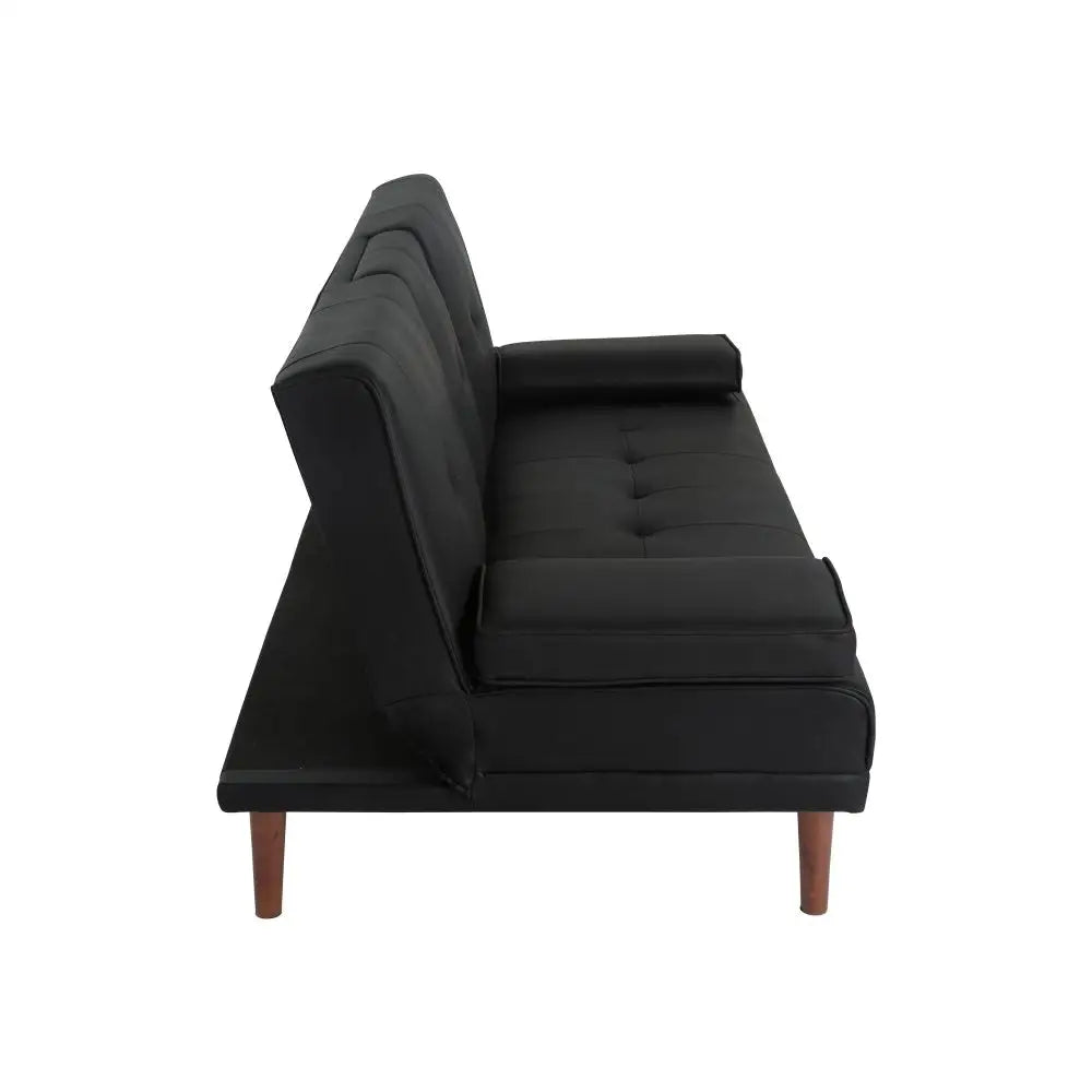 3 Seater Adjustable Sofa Bed With Cup Holder Black - Furniture > Sofas