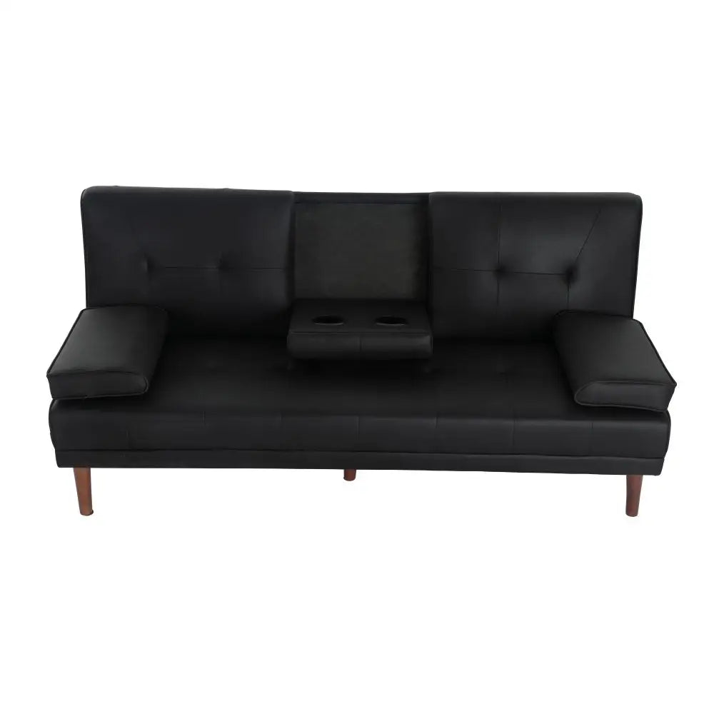 3 Seater Adjustable Sofa Bed With Cup Holder Black - Furniture > Sofas