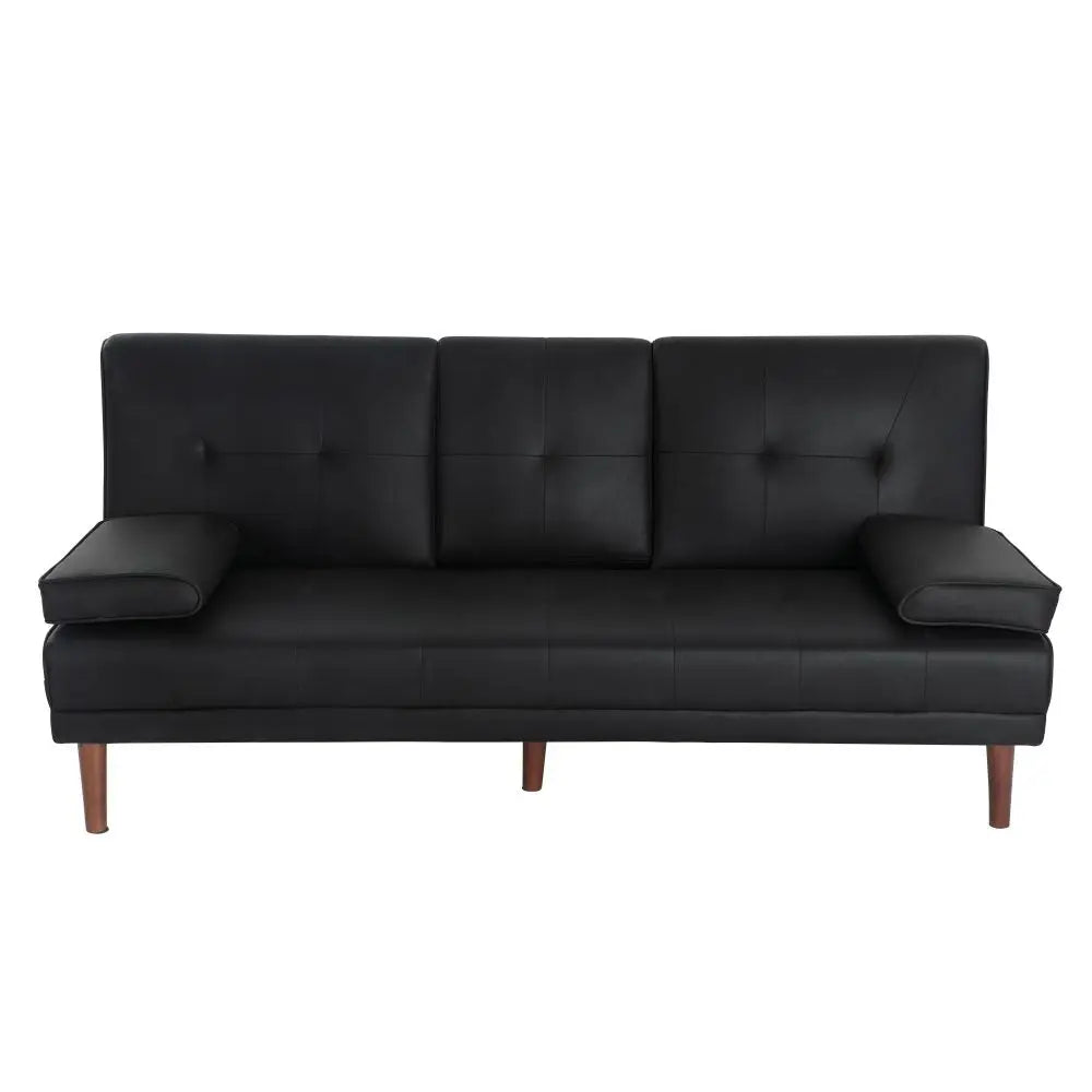 3 Seater Adjustable Sofa Bed With Cup Holder Black - Furniture > Sofas