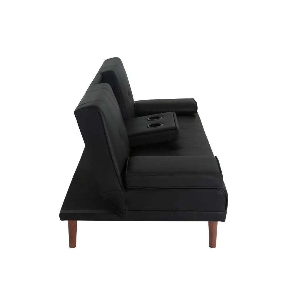 3 Seater Adjustable Sofa Bed With Cup Holder Black - Furniture > Sofas
