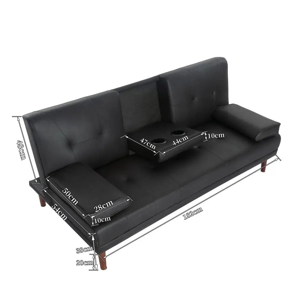 3 Seater Adjustable Sofa Bed With Cup Holder Black - Furniture > Sofas