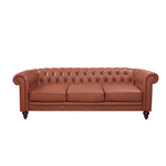 3 Seater Brown Sofa Lounge Chesterfireld Style Button Tufted in Faux Leather - Furniture > Sofas