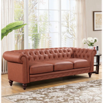 3 Seater Brown Sofa Lounge Chesterfireld Style Button Tufted in Faux Leather - Furniture > Sofas